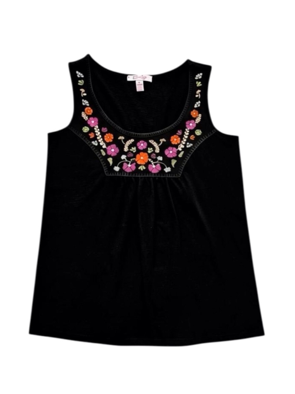 Zena Women’s Black Tank Top Pink & Orange Floral Embroidery Size-M GUC
